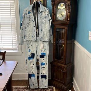 FOCUS JEANS 36x26 and XL Jacket & matching jeans, distressed, parched, painted
